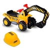 Image de Tracteur Electrique GIANTEX pour Enfant Pelleteuse de Quatre Pneus Vocal avec Casque de Protection