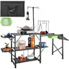 Image de Cuisine De Camping Table Pliable Avec Etagères Et Evier En Alu 174x50x160cm