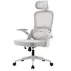 Image de M102C Fauteuil de Bureau Ergonomique, Dossier Haut, Accoudoirs Rabattables, Soutien Lombaire Réglable, Appuie-Tête, Blanc