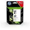 Image de HP 62 Pack de 2 Cartouches d'Encre Noire et Trois Couleurs Authentiques (N9J71AE)
