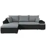 Image de Canapé d'angle réversible convertible 3 places + Coffre - Simili noir et tissu gris - L 274 x P 184 cm - CELINA - Fabriqué en Ukraine