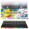 Image de 20 stylos pinceaux Fournitures artistiques Pour livres de coloriage, à faire soi-même - Esquisses, carnet, calligraphie, peinture - Pinceau à eau