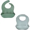Image de 2 bavoirs silicone - Vert Cactus et Gris - Etanches et réglables