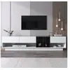 Image de Meuble TV moderne brillant 190x40x42cm, design coloré avec 3 tiroirs, blanc et noir