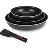 Image de 3 Pieces De Poeles Agile - Aluminium Anti-adhesif - O 20 / 24 / 28 Cm - Tous Feux Dont Induction - Noir