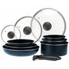 Image de Sitram 714251 Batterie de Cuisine 10 Pièces Aluminium Bleu Mat   Poêles Ø20/24/28 cm + Casseroles Ø16/18/20 cm + 3 Couvercles Verres   Manche Amovible Sitramovible   Tous Feux dont Induction en occasion ou reconditionné