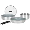 Image de Sitram 716744 Batterie de Cuisine inox 5 pcs : 1 manche amovible, 1 casserole Ø18cm, 1 Poêle Ø28cm, 1 Sauteuse Ø24cm, 1 Couv verre - Revêtement Antiadhésif Sain en Céramique - Tous feux dont induction en occasion ou reconditionné