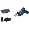 Image de Bosch Professional 12V System scie sabre sans-fil GSA 12V-14 (capacité de coupe bois/profilés en métal : 65/50 mm, avec 2 lames, 2 batteries 3.0Ah et chargeur, L-BOXX) en occasion ou reconditionné