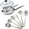 Image de Set de 2 poêles 20 et 28 cm en inox, 2 couvercles verre et 6 ustensiles inox Eterna