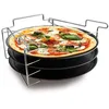 Image de Baumalu, Lot de 3 Plaques à Pizza avec Support Ajustable, Diamètre 30 cm, Anti-adhérent, Couleur Argent et Noir, Hauteur 15 cm, Idéal pour Cuisson Multiple en occasion ou reconditionné