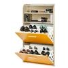 Image de Meuble à Chaussures Chêne Abattants Oranges - Rideau Blanc - L 75.2 x l 30.6 x H 143.1 cm