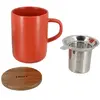 Image de TISANIERE JULIET PAPRIKA EN GRES ET COUVERCLE EN ACACIA DE 475 ML