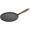 Image de Staub Poêles en fonte Crêpière avec poignée en bois 28 cm, Fonte, Noir mat