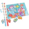 Image de 2 Cannes A Peche 43 Cm Bois Avec Moulinet + 10 Poissons Bois