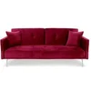 Image de Canape droit 3 places en velours rouge 92 x 191 x 77 cm