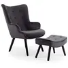 Image de Menzzo Fauteuil Scandinave Noir avec Pouf Repose Pied Salon | Revêtement Velours | Pieds en Bois | Assise Moelleuse et Confortable | Modèle Lylou | L64 x P48 x H100 cm | Hauteur Assise 42 cm en occasion ou reconditionné