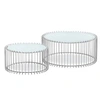 Image de Set de 2 tables basses verre blanc et pieds métal gris Vret D 85/D 60 cm