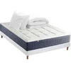 Image de Pack Matelas Ressort 7 zones + Mémoire de forme + Sommier KING STYLE + couette + oreillers Fabriqué en France 140 x 190 cm, Sommier Blanc