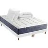 Image de Pack Matelas Ressort 7 zones + Mémoire de forme + Sommier KING STYLE + couette + oreillers Fabriqué en France 2x90 x 200 cm, Sommier Blanc