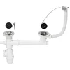 Image de Wirquin 30721103 Ensemble complet vidage d'évier 2 bacs D60 avec siphon évier, bonde à bouchon, trop-plein et prise machine à laver, chromé, Blanc en occasion ou reconditionné