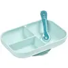 Image de Set repas Silicone - Assiette compartimentée et cuillère 2ème âge Bleu