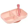 Image de Set repas Silicone - Assiette compartimentée et cuillère 2ème âge Rose