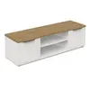 Image de Banc TV ACCESS - 2 Portes + 1 Niche - Décor chêne Hamilton et blanc - L 134,8 x P 39,6 x H 39,1 cm