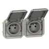 Image de Prise de courant double 2P+T horizontale PLEXO avec enjoliveurs gris - - 069562L