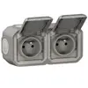 Image de - Double prise étanche précâblée avec volet Plexo 16A 250V horizontal Grise