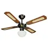 Image de FARELEK - BALI O 107 cm - Ventilateur de plafond reversible Laiton Antique, 4 pales noyees / cannees noyer + eclairage