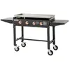 Image de Plancha au gaz Carmen sur chariot - 4 brûleurs - Plaque inox 90 x 45,5 cm - chariot pliable tablettes rabattables, Noir