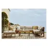 Image de Salon de jardin LEVATA en bois dacacia FSC - 6 personnes avec ottoman - Coussins gris et deux tons + Housse incluse