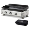 Image de Plancha au gaz Silvia II G Inox - - 3 brûleurs - 67 x 34 cm - Plaque en fonte fabriquée en France, Gris + Housse OFFERTE