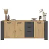 Image de Buffet LOFT - Décor chêne artisan et mélamine gris ombre - 3 portes et 3 tiroirs - L 220 x P 52 x H 86.5 cm
