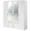 Image de - Armoire VARIA - Décor blanc - 4 portes battantes + 2 miroirs + 2 tiroirs