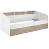 Image de Lit 90 x 190/200 cm avec rangements - Blanc et naturel - PAULETTE