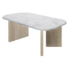 Image de Table basse ovale - QUARTZ - Blanc effet marbre - Pieds épais en chene - 105 x 58 x 39 cm - DIAGONE