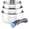 Image de Arthur Martin Batterie de Cuisine 4 Pièces Aluminium Forgé, Empilable | aluminium forgé, casseroles empilables, revêtement anti-adhésif, poignée amovible, tous feux dont induction en occasion ou reconditionné