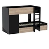 Image de Lit superposé TWIN 90x190 avec armoire et tiroirs + 2 sommiers / Noir et Chêne blanch