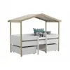 Image de Lit cabane SAROSI avec tiroirs - 90 x 190 cm - Tilleul - Blanc et chêne