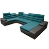 Image de Canapé d'angle panoramique convertible en tissu et simili BOILEAU - Bicolore turquoise/anthracite - Angle droit