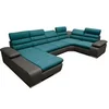 Image de Canapé d'angle panoramique convertible en tissu et simili BOILEAU - Bicolore turquoise/anthracite - Angle gauche