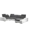 Image de Canapé d'angle panoramique convertible en tissu et simili BOILEAU - Bicolore Gris/Blanc - Angle droit
