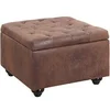 Image de Pouf avec coffre en microfibre vieillie LOMAI - Marron