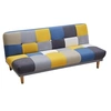 Image de Canapé 3 places convertible clic-clac en tissu MARDAG - Patchwork gris, bleu, jaune