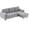 Image de Canapé d'angle convertible et réversible en tissu gris clair avec coffre de rangement KORI