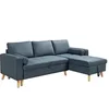 Image de Canapé d'angle convertible et réversible en tissu bleu canard avec coffre de rangement KORI