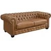 Image de Canapé chesterfield 3 places BRENTON 100% cuir de buffle premium - Caramel vintage