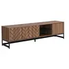 Image de Meuble TV avec 3 portes et 2 niches - MDF - Naturel et noir - CARATANA