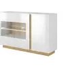 Image de Buffet MURARI - 3 portes - Avec LEDs - Blanc brillant et chêne